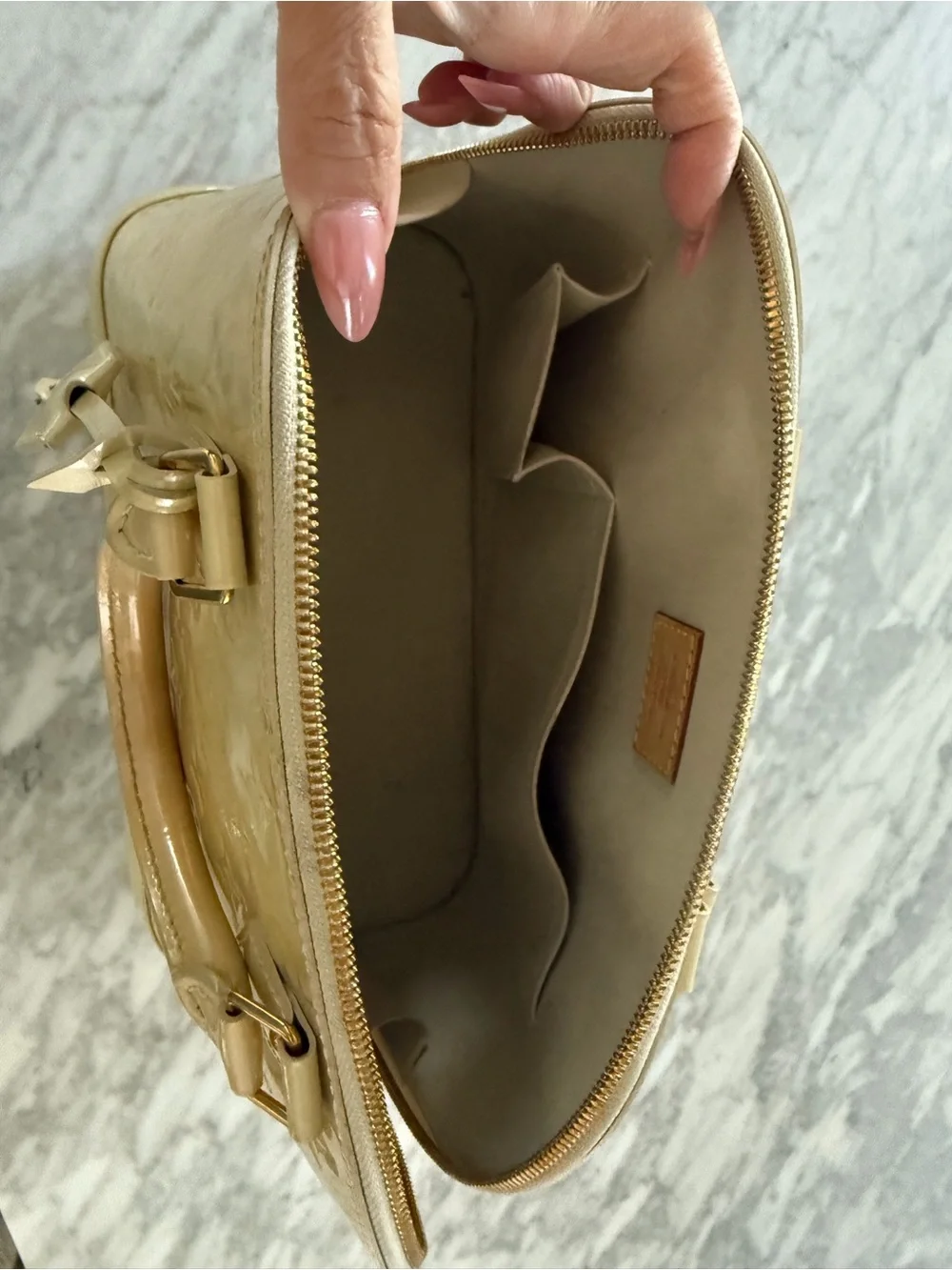 Louis Vuitton Alma Monogram Vernis Ivory Cream Patent Leather